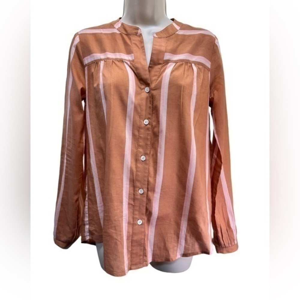 Paul & Joe Coral and Pink Stripe Button Front Blouse Made in France